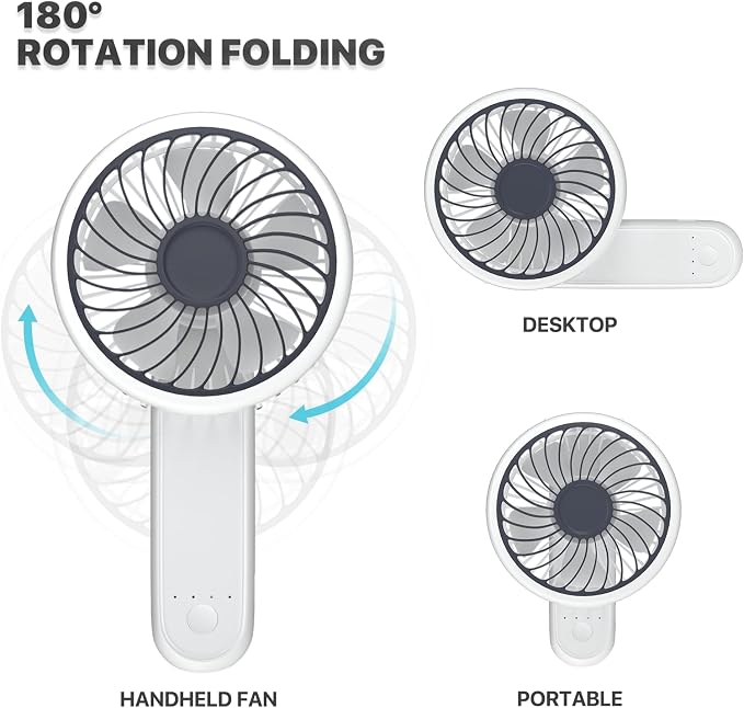 3-Inch Mini USB Rechargeable Portable Handheld Fan 3-Speeds Battery Operated Small Foldable Quiet Pocket Hand Personal