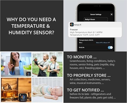 (3) Mini Wireless Temperature and Humidity Sensors - Developed in The USA - 24/7 Data Logger with Alarm – Bluetooth Smart