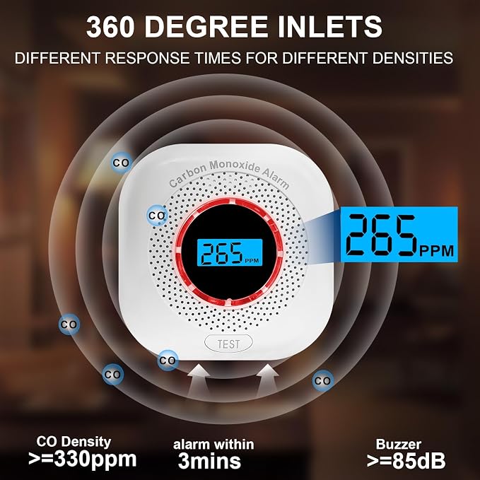 3 Pack Carbon Monoxide Detectors, CO Alarm Detector Monitor Power Operated, Portable Traval Carbon Monoxide, alternate view 2