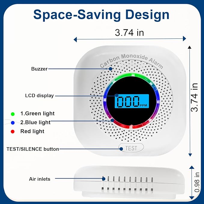 3 Pack Carbon Monoxide Detectors, CO Alarm Detector Monitor Power Operated, Portable Traval Carbon Monoxide, alternate view 3
