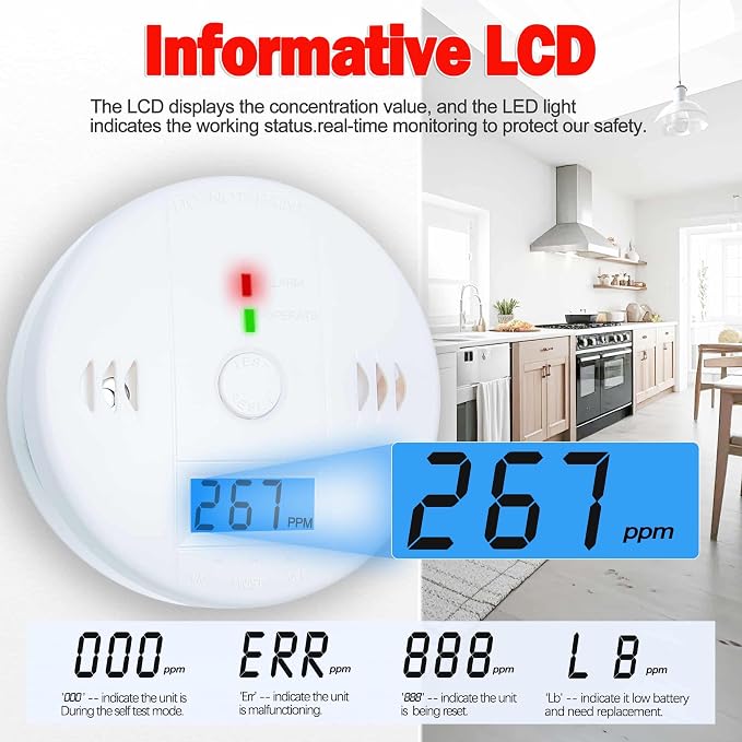3 Pack Carbon Monoxide detectors, co Detector, Carbon Monoxide Alarm Detector Battery Powered with LCD Display, alternate