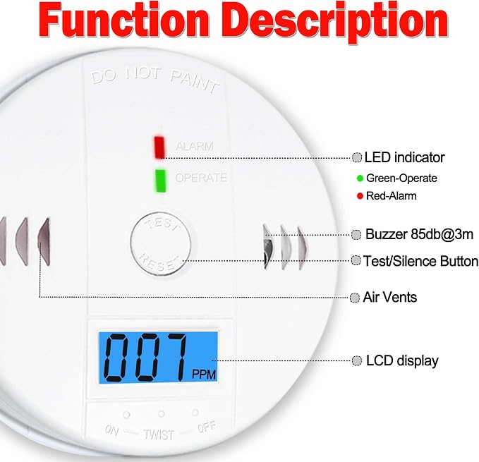 3 Pack Carbon Monoxide detectors, co Detector, Carbon Monoxide Alarm Detector Battery Powered with LCD Display, alternate