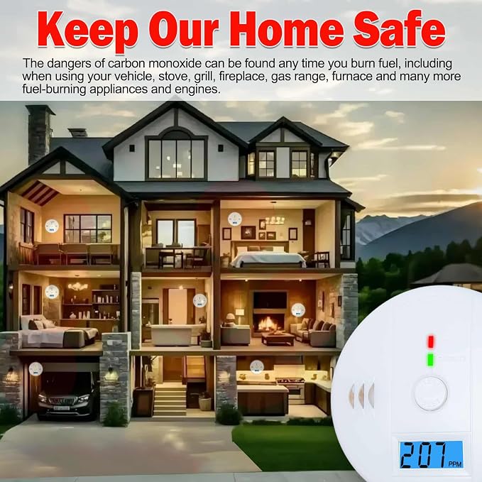 3 Pack Carbon Monoxide detectors, co Detector, Carbon Monoxide Alarm Detector Battery Powered with LCD Display, alternate