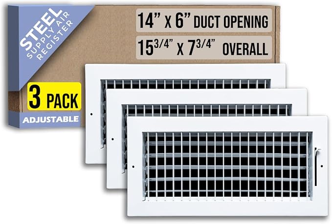 3 Pack] Fits 14x6 Duct Opening Steel Adjustable Air Supply Grille by | Register Vent Cover Grill for Sidewall and Ceiling |
