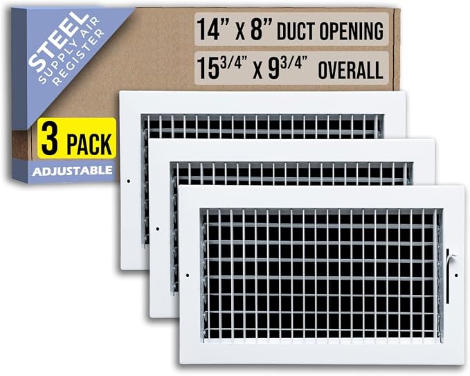 3 Pack] Fits 14x8 Duct Opening Steel Adjustable Air Supply Grille by | Register Vent Cover Grill for Sidewall and Ceiling |