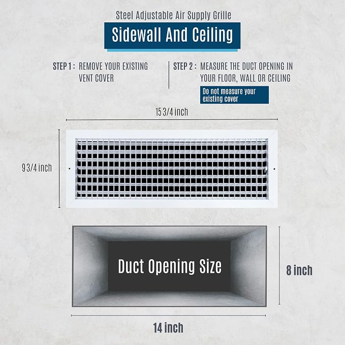 3 Pack] Fits 14x8 Duct Opening Steel Adjustable Air Supply Grille by | Register Vent Cover Grill for Sidewall and Ceiling |