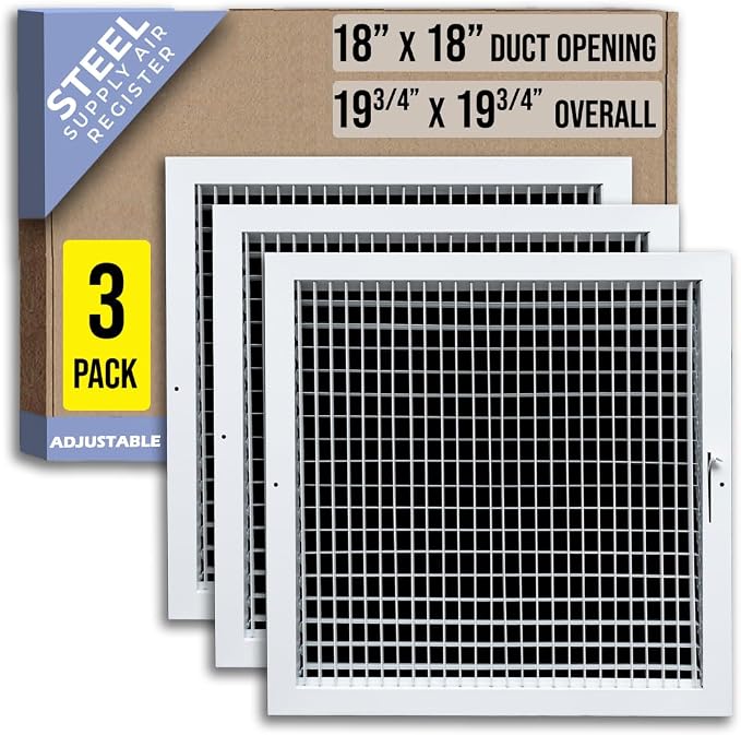 3 Pack] Fits 18x18 Duct Opening Steel Adjustable Air Supply Grille by | Register Vent Cover Grill for Sidewall and Ceiling |