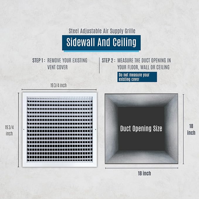 3 Pack] Fits 18x18 Duct Opening Steel Adjustable Air Supply Grille by | Register Vent Cover Grill for Sidewall and Ceiling |