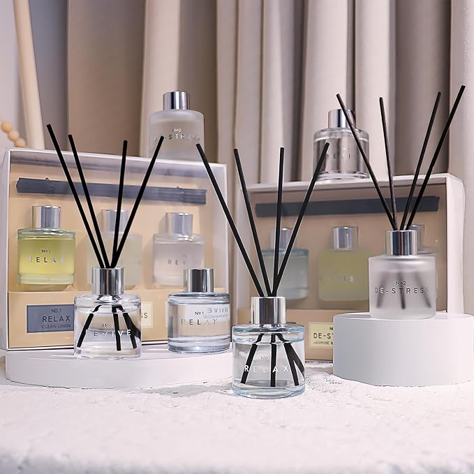 3 Pack Fragrance Diffuser, 50ML Clean Linen Cotton Citrus Aromatherapy Set with 12 Black Fiber Sticks,Air Freshener for