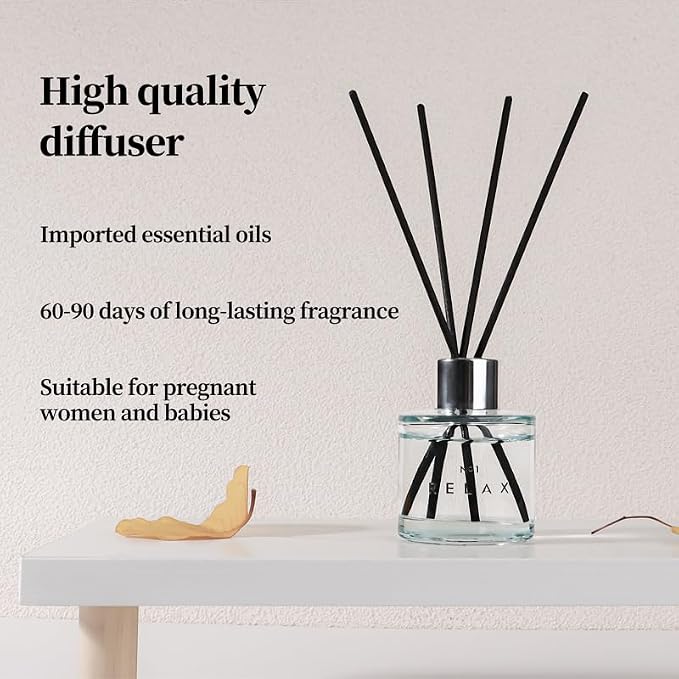 3 Pack Fragrance Diffuser, 50ML Lavender Geranium Jasmine White Tea Lemongrass Ginger Aromatherapy Diffuser Set with 12 Black