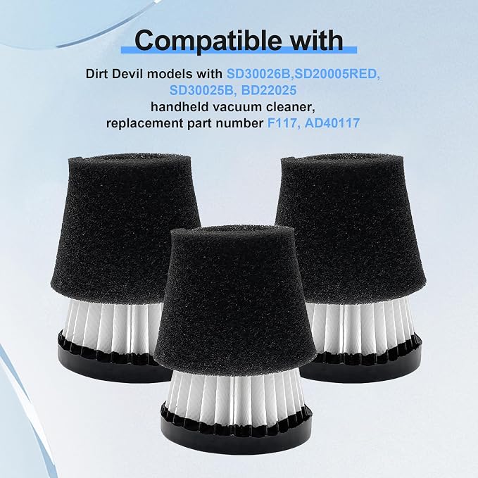 3 Pack Handheld Vacuum Cleaner Filter Compatible with Scorpion Handheld Vacuum Cleaner Style F117, Compare to Part