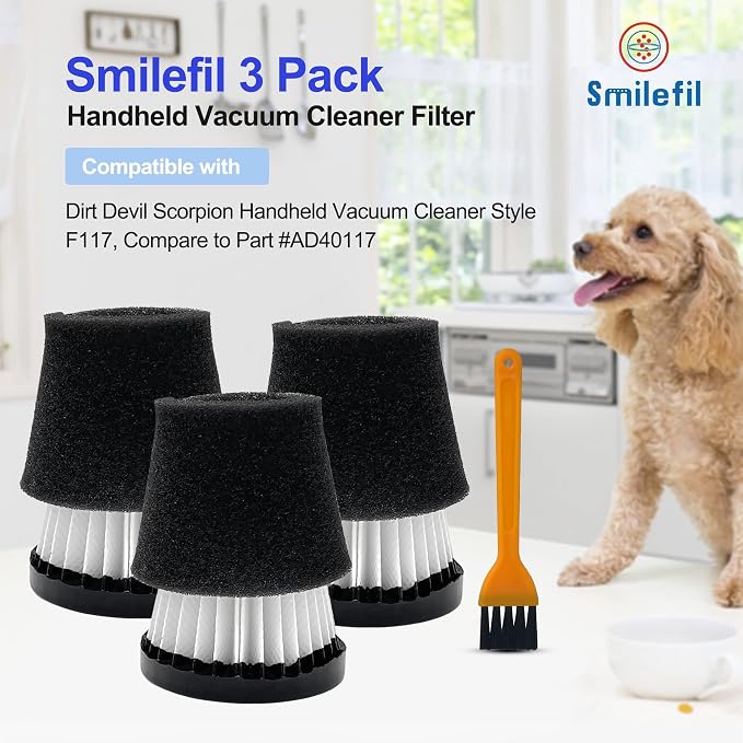 3 Pack Handheld Vacuum Cleaner Filter Compatible with Scorpion Handheld Vacuum Cleaner Style F117, Compare to Part