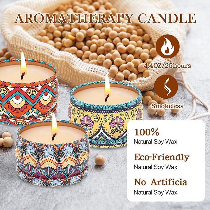 3 Pack Home Scented Candles - Strong Lavender, Bluebell & Mandarin Candle, 2.5 Oz, 100% Soy, made from natural materials