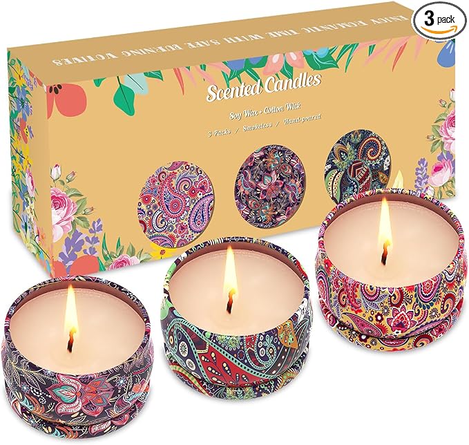 3 Pack Home Scented Candles - Strong Lavender, Vanilla & Rose Candle, 2.5 Oz, 100% Soy, made from natural materials, product