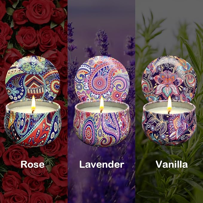3 Pack Home Scented Candles - Strong Lavender, Vanilla & Rose Candle, 2.5 Oz, 100% Soy, made from natural materials