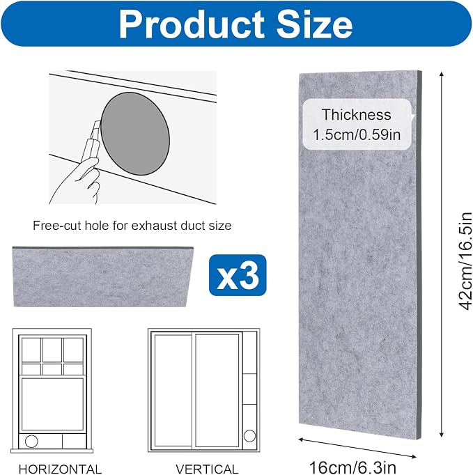 3 Pack Insulated Foam Panels for Portable Ac Window Vent Kit, Adjustable Double Layer Insulation Seal Panels to Block Heat
