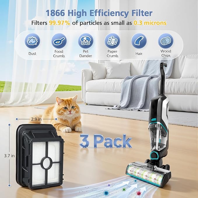 3 Pack Multi-Surface Pet Brush Rolls 2788 and Vacuum Filters 1866 Compatible with CrossWave Max 2554 2554A 2590 2593