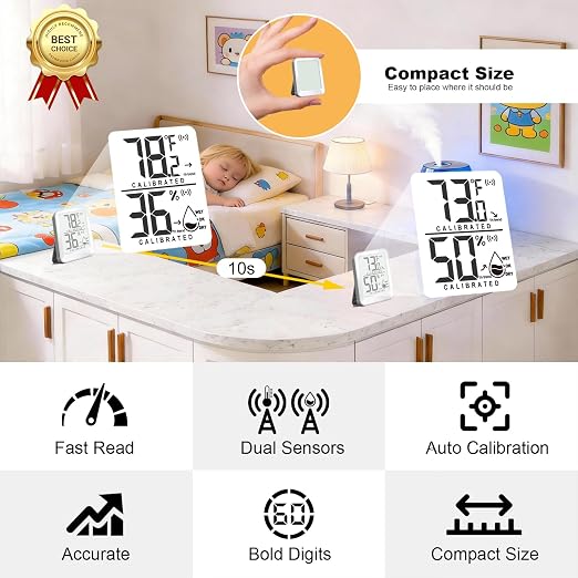 3 Pack Room Thermometer Indoor Hygrometer for Home, Digital Sensor Mini Humidity Gauge Meter, Temperature Humidity Monitor
