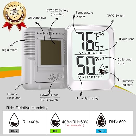 3 Pack Room Thermometer Indoor Hygrometer for Home, Digital Sensor Mini Humidity Gauge Meter, Temperature Humidity Monitor