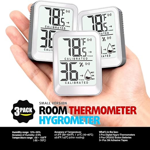 3 Pack Room Thermometer Indoor Hygrometer for Home, Digital Sensor Mini Humidity Gauge Meter, Temperature Humidity Monitor