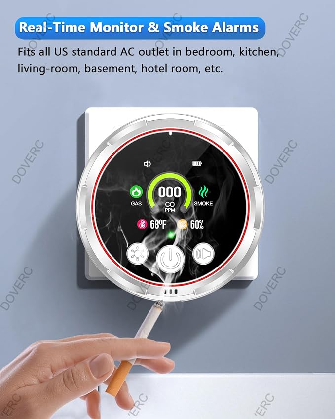 3 Pack Smoke Carbon Monoxide Detectors Plug in, 5in1 Portable Carbon Monoxide Detector & Natural Gas Leak Detector Battery