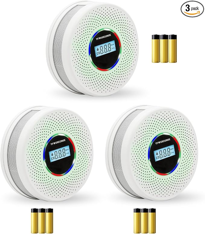 3 Pack Upgraded Combination Smoke and Carbon Monoxide Alarm Detector, Dual Sensor Smoke Alarm&Carbon Monoxide