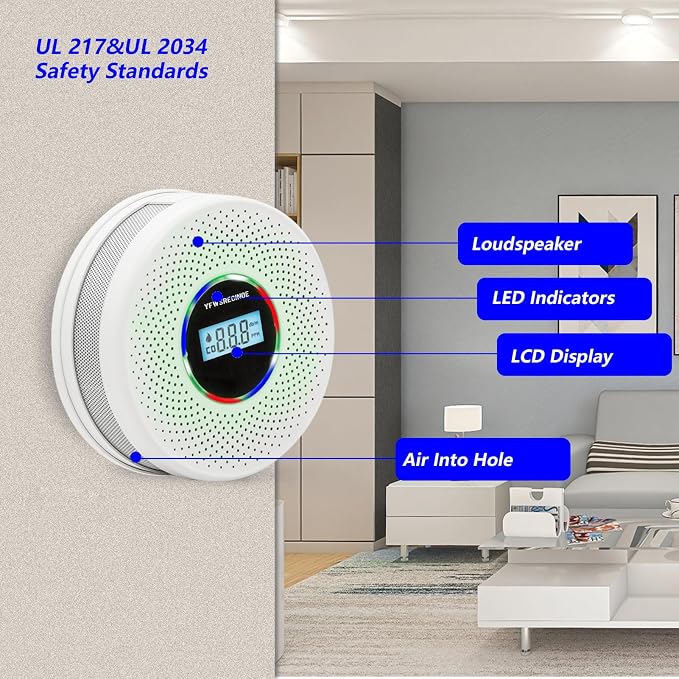 3 Pack Upgraded Combination Smoke and Carbon Monoxide Alarm Detector, Dual Sensor Smoke Alarm&Carbon Monoxide, alternate view