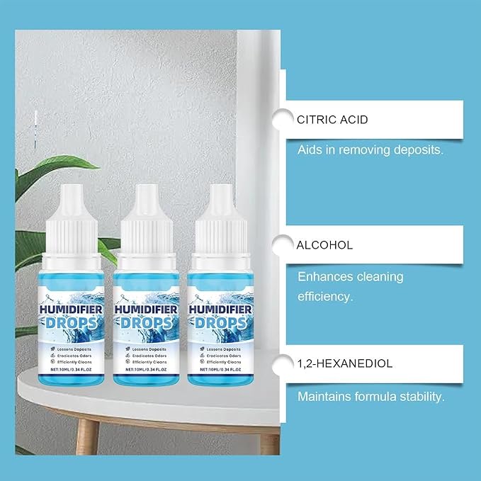 3 Pcs Humidifier Drops – Water Treatment Cleaner for Mineral Buildup & Odor Removal, 30ml (3 x 10ml Bottles), alternate