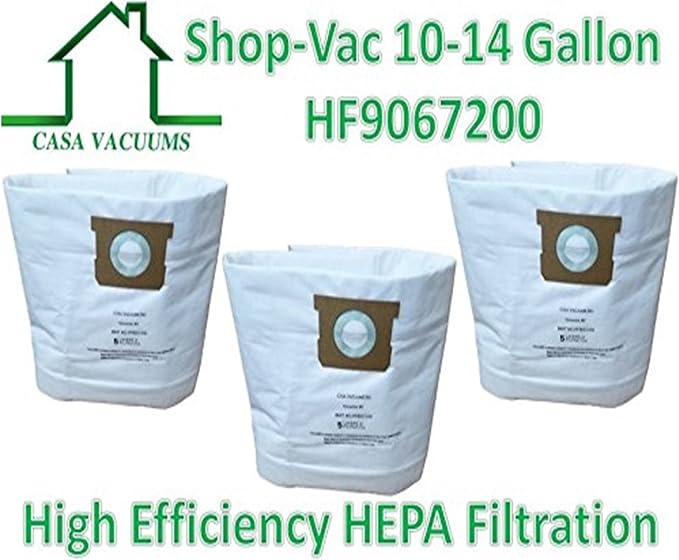 3 Replacement HEPA Bags for 10-14 Gallon Units. Replaces Type I + Type F 9067200 High Efficiency 9066200 Standard
