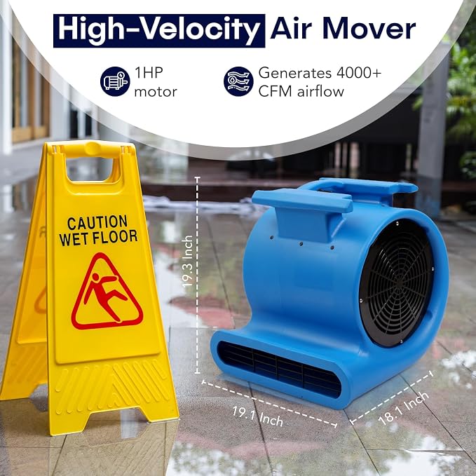 3-Speed Air Mover 1HP 4000+ CFM Monster Floor Blower Carpet Dryers Janitoral Floor Dryer, alternate view 3