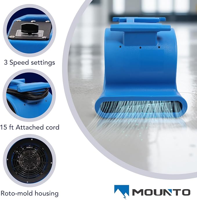 3-Speed Air Mover 1HP 4000+ CFM Monster Floor Blower Carpet Dryers Janitoral Floor Dryer, alternate view 6
