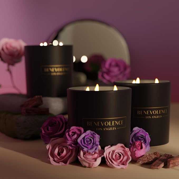 3 Wick Candle, Rose & Sandalwood Large Scented Candle | Soy Candles | Gifts for Women and Men | Home Fragrance | Aromatherapy