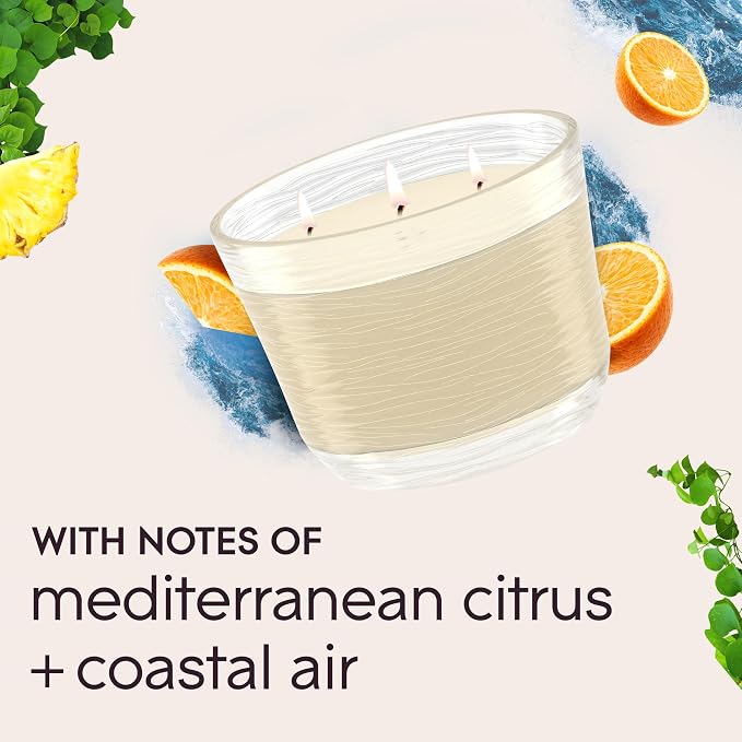3-Wick Scented Candle Jar, Coastal Sunshine Citrus, Air Freshener Infused with Essential Oils, 6.8 Oz, 3 Count 3 Count 6.8 Oz