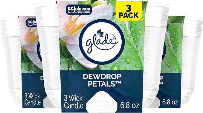 3-Wick Scented Candle Jar, Dewdrop Petals, Air Freshener Infused with Essential Oils, 6.8 Oz, 3 Count, product image