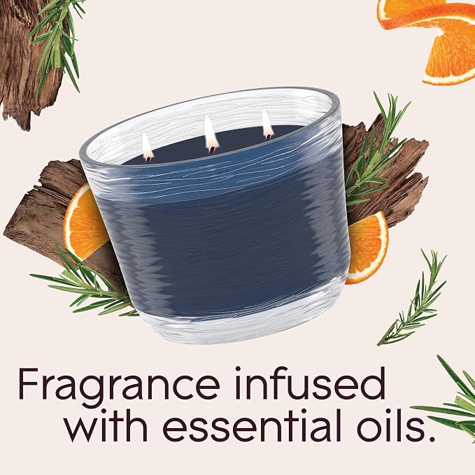 3-Wick Scented Candle Jar, Smooth Bourbon & Oak, Air Freshener Infused with Essential Oils, 6.8 Oz, 3 Count 3 Count 6.8 Oz