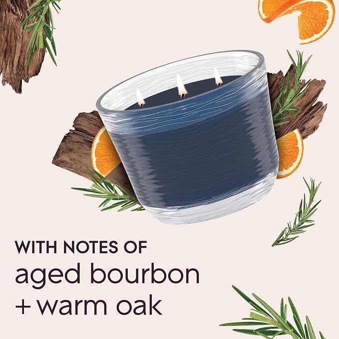 3-Wick Scented Candle Jar, Smooth Bourbon & Oak, Air Freshener Infused with Essential Oils, 6.8 Oz, 3 Count 3 Count 6.8 Oz