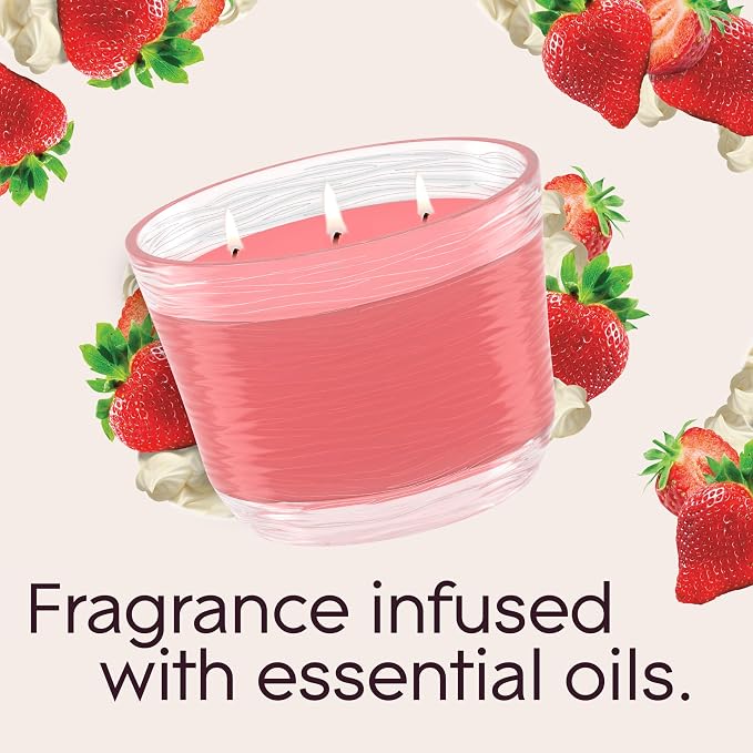3-Wick Scented Candle Jar, Strawberry Cake Shake, Air Freshener Infused with Essential Oils, 6.8 Oz, 3 Count 3 Count 6.8 Oz
