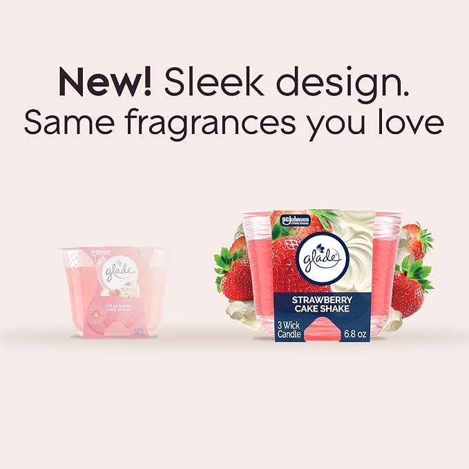 3-Wick Scented Candle Jar, Strawberry Cake Shake, Air Freshener Infused with Essential Oils, 6.8 Oz, 3 Count 3 Count 6.8 Oz