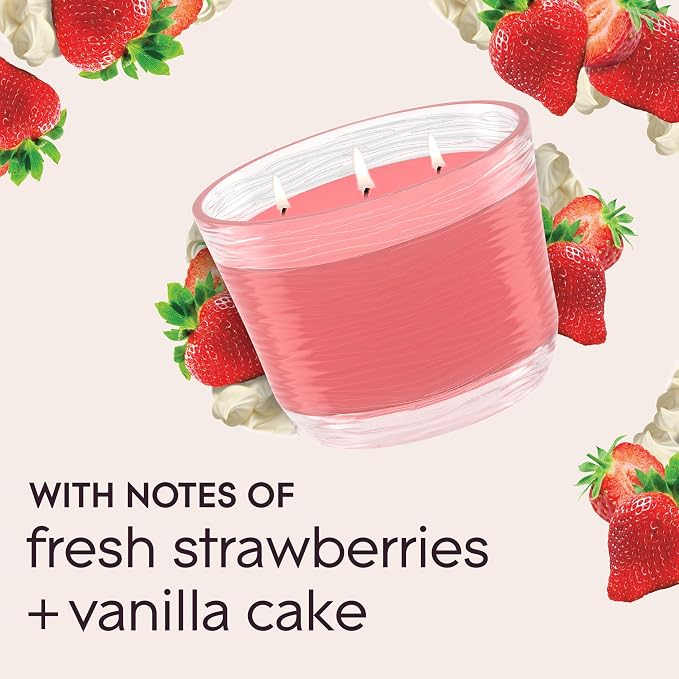 3-Wick Scented Candle Jar, Strawberry Cake Shake, Air Freshener Infused with Essential Oils, 6.8 Oz, 3 Count 3 Count 6.8 Oz