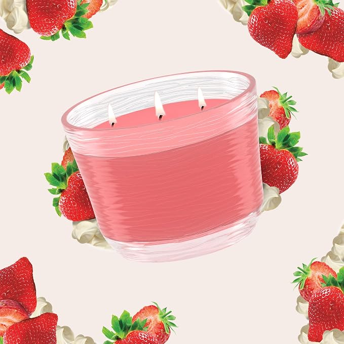 3-Wick Scented Candle Jar, Strawberry Cake Shake, Air Freshener Infused with Essential Oils, 6.8 Oz, 3 Count 3 Count 6.8 Oz