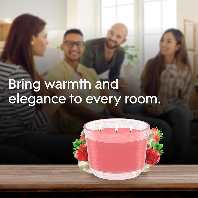 3-Wick Scented Candle Jar, Strawberry Cake Shake, Air Freshener Infused with Essential Oils, 6.8 Oz, 3 Count 3 Count 6.8 Oz