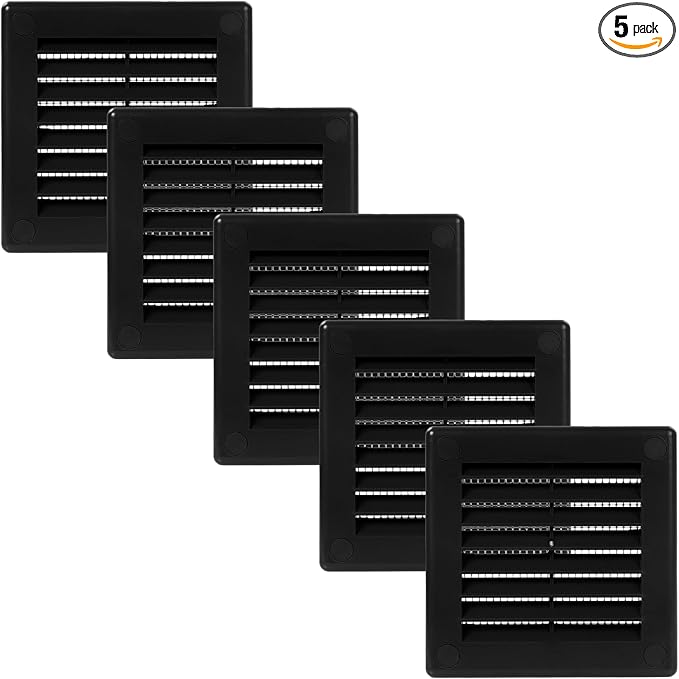 3" x 3" Inch (Opening Dimensions) - Pack of 5 - Plastic Black Soffit Vent Cover - Flat Square Air Vent Grille