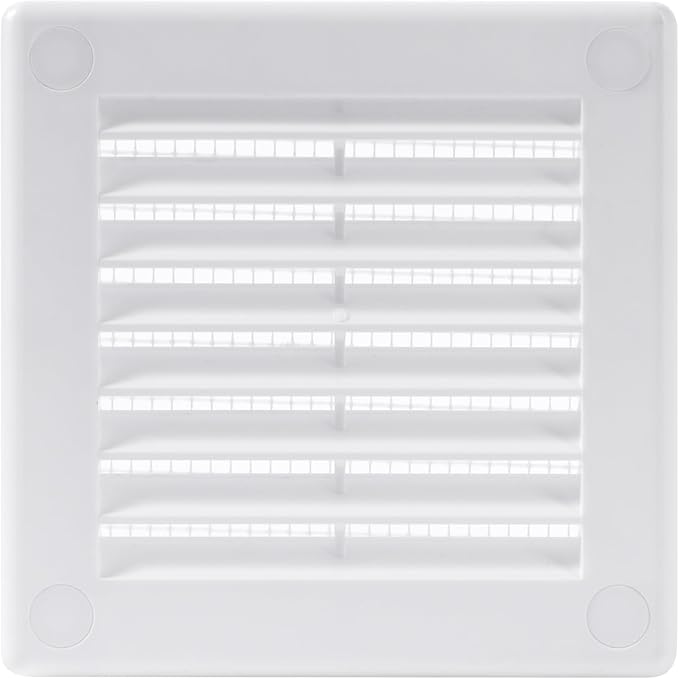 3'' x 3'' Inch Opening Measurement / White Square Vent External Grille with Protective Mesh - Lightweight Plastic Register /