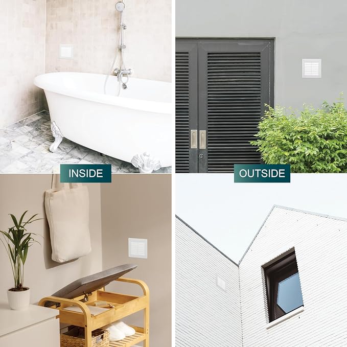 3'' x 3'' Inch Opening Measurement / White Square Vent External Grille with Protective Mesh - Lightweight Plastic Register /