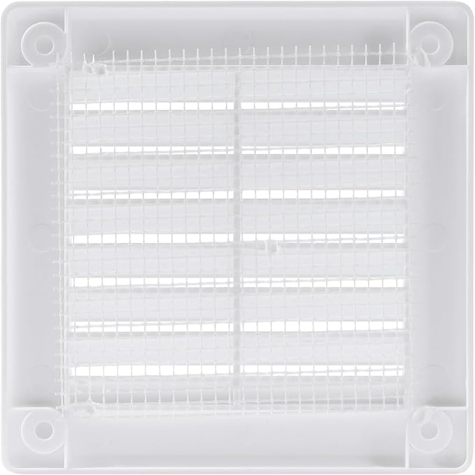3'' x 3'' Inch Opening Measurement / White Square Vent External Grille with Protective Mesh - Lightweight Plastic Register /