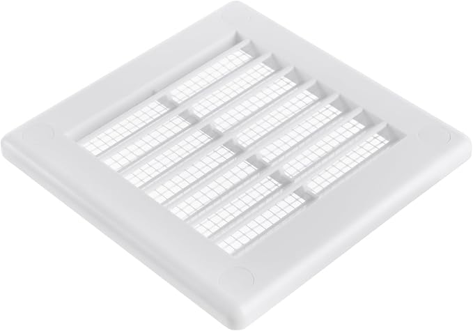 3'' x 3'' Inch Opening Measurement / White Square Vent External Grille with Protective Mesh - Lightweight Plastic Register /