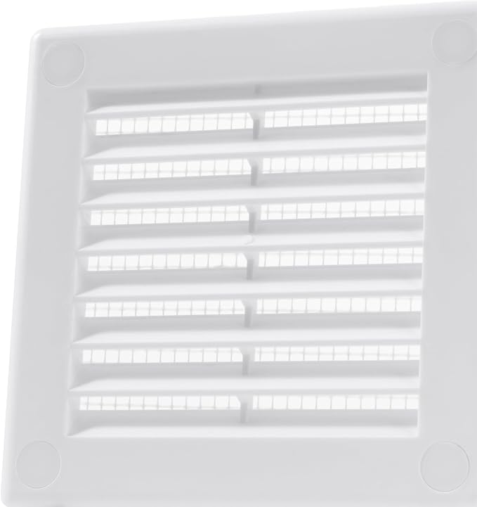3'' x 3'' Inch Opening Measurement / White Square Vent External Grille with Protective Mesh - Lightweight Plastic Register /