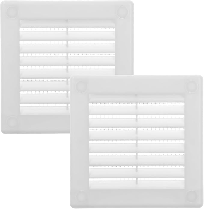 3" x 3" White Plastic Soffit Vent Cover - 2 Pack - Durable Flat Square Air Vent Grille with Built-in Mesh –