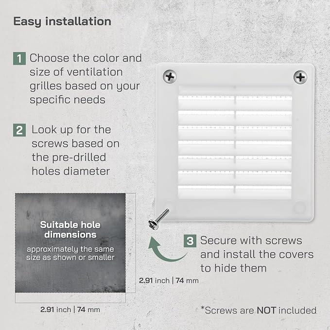 3" x 3" White Plastic Soffit Vent Cover - 2 Pack - Durable Flat Square Air Vent Grille with Built-in Mesh –, alternate view 4