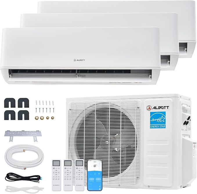 3 Zone Mini Split AC System, 9K+9K+12K BTU, Three Zone Mini Split Air Conditioner with WiFi Control, Cools Up to 1350 Sq.Ft